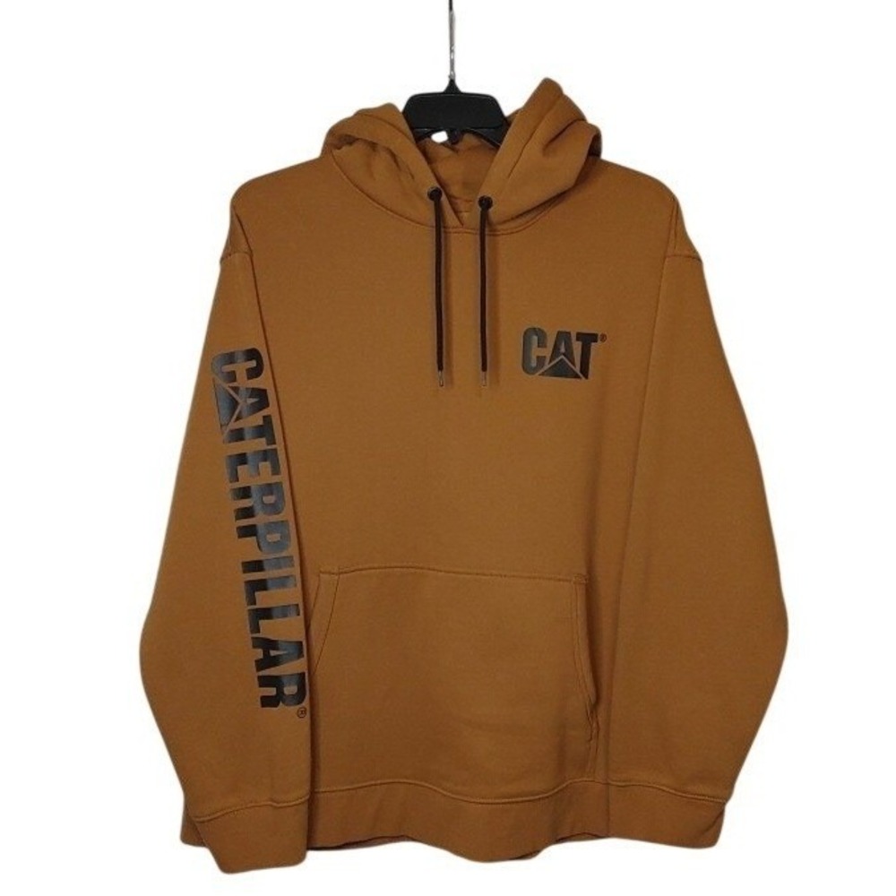 CAT Men's XXL Caterpillar Brown Hooded Sweatshirt Cotton/Polyester Blend Outdoor